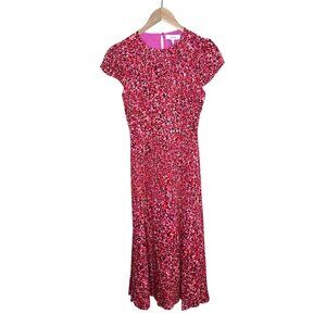 Reiss Red Pink Livia Leopard Floral Print Midi Dress Size 4